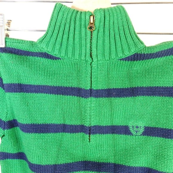 Boy's Chaps Zip Neck Sweater Green and Navy Stripe - Picture 4 of 4